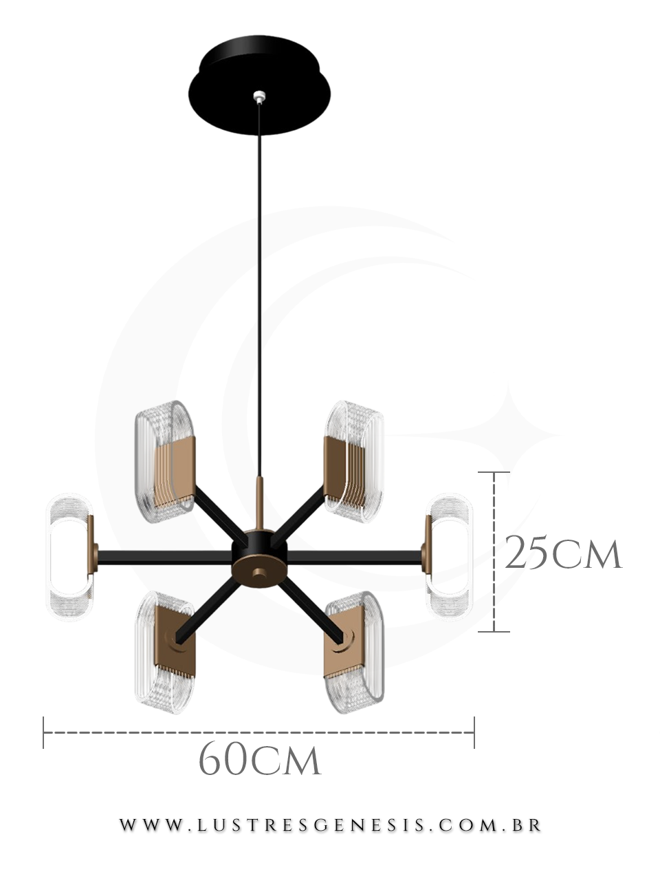Lustre Pendente LED Moderno Metal Dourado Acrilico DCD01186 45W Bivolt 60x25cm, Mesa Sala de Jantar, Bancada Area Gourmet